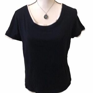 Jones NY Sport Short Sleeve Top Navy with White Trim XL